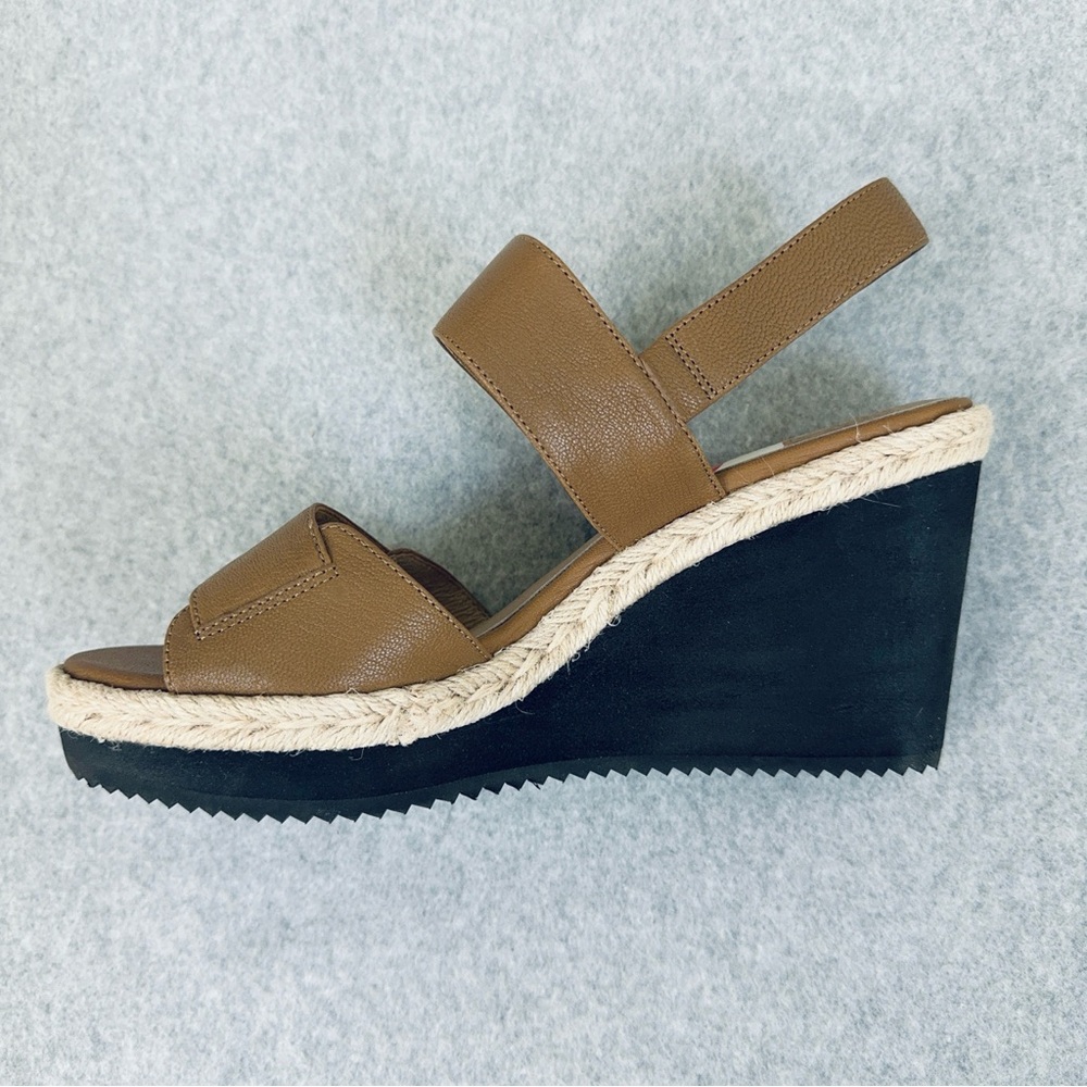 Eileen Fisher Womens Maxi Sandals Brown Leather Size 9 Ankle Strap 4” Wedge Heel